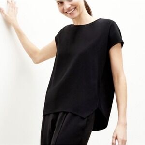 MM LaFleur Didion Top Black Cap Sleeve Crepe Boxy Blouse - Medium